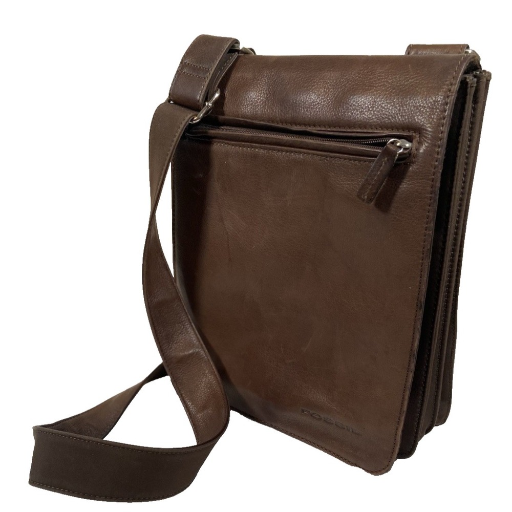 Vintage FOSSIL Brown Genuine Leather Crossbody Purse Handbag, Pre-Owned